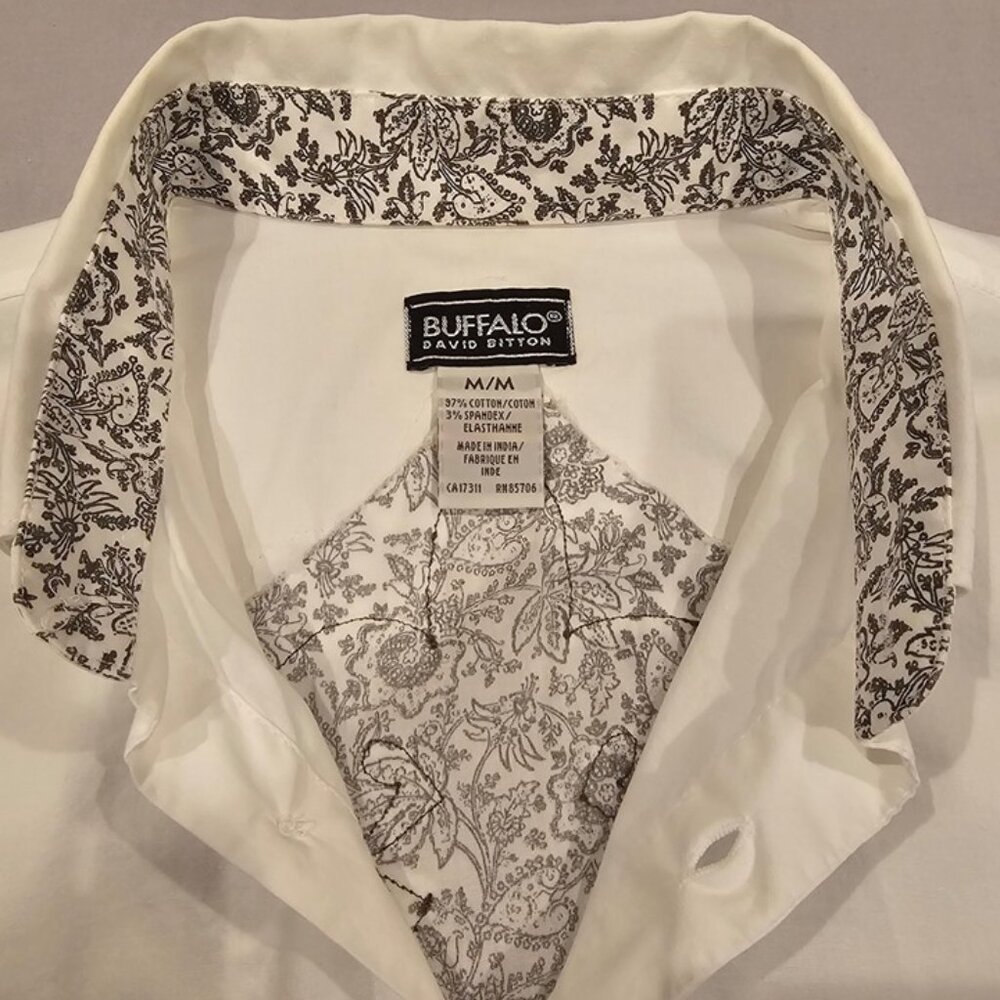 Buffalo David Bitton Mens White Button-Up Shirt M/M Cotton Blend Embroidered Det - Picture 4 of 9